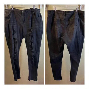 Ashley Stewart Black Skinny Distressed Stretch Denim Jeans Sz 20